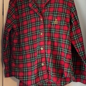 Lauren Ralph Lauren Green Label Pajama Set Plaid Flannel Monogram Womens Large